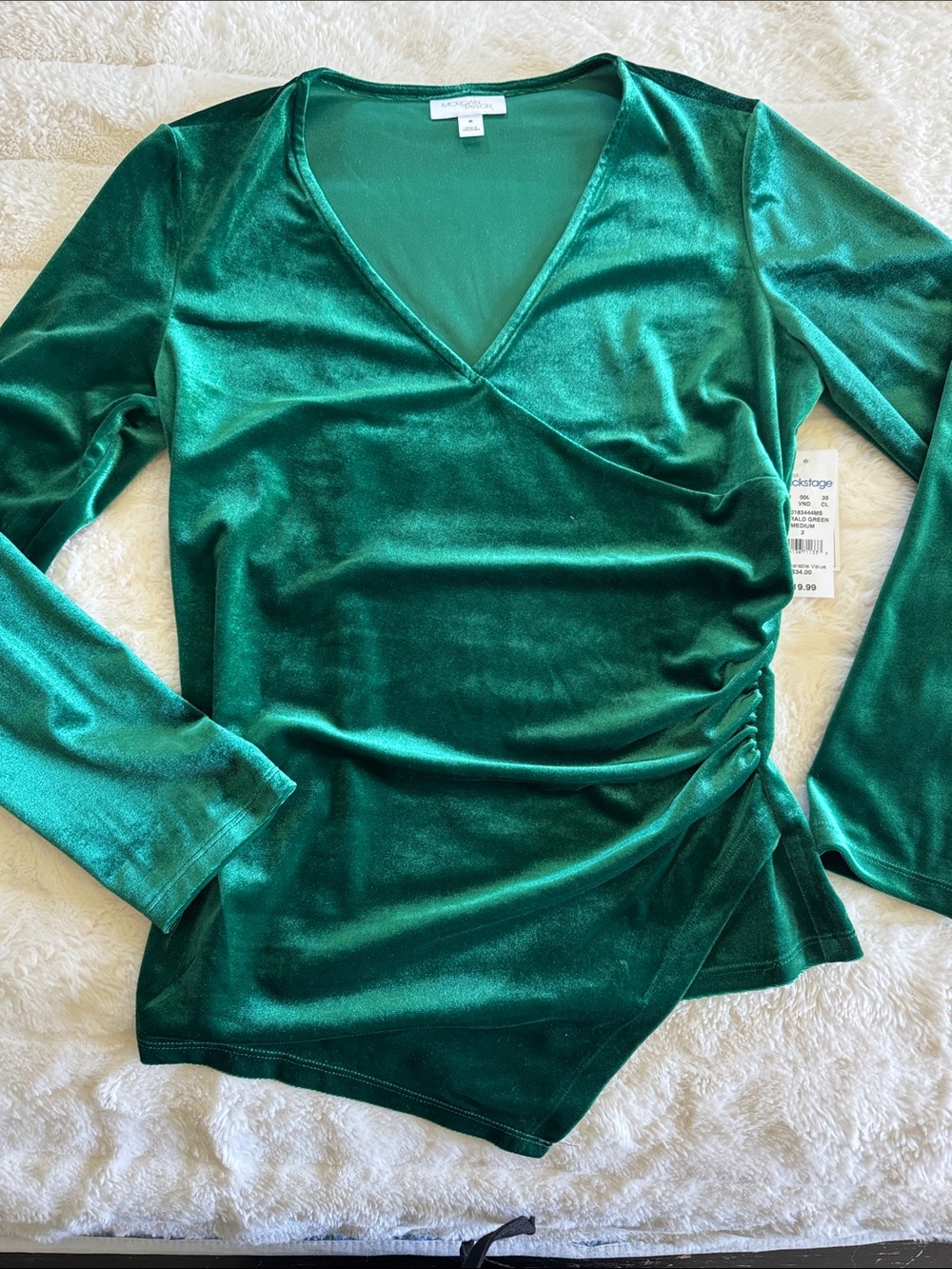 NWT Green Velvet Wrap-Style Long Sleeve Top